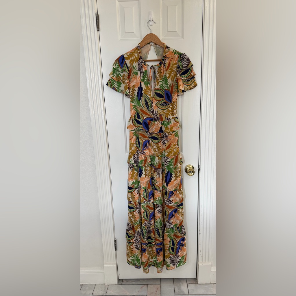 Glamorous Floral Print Tiered Ruffle Maxi Dress Womenâs Us Size 6 Backless